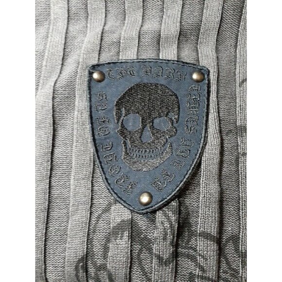 INC Mens Sweater L Skull Patch Tatoo Goth Graphic Turtle Neck 1/4 Zip Ribbed - Picture 14 of 16